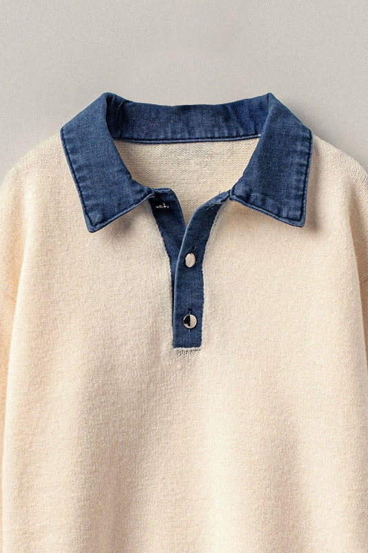 Denim Collar Pullover
