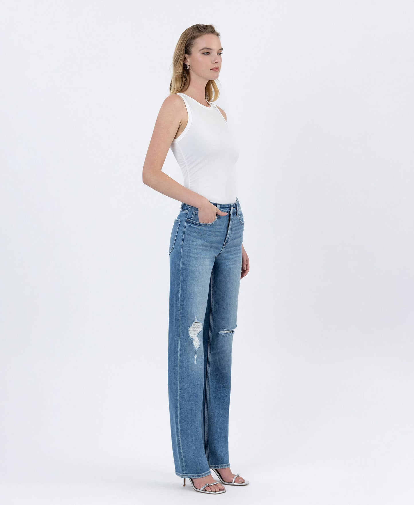HIGH RISE FULL LENGTH STRAIGHT LEG JEANS T6868