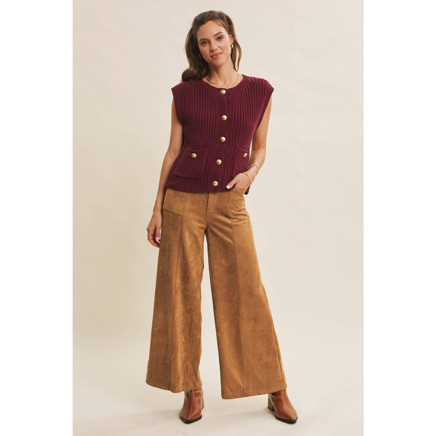 Wide Leg Suede Pants