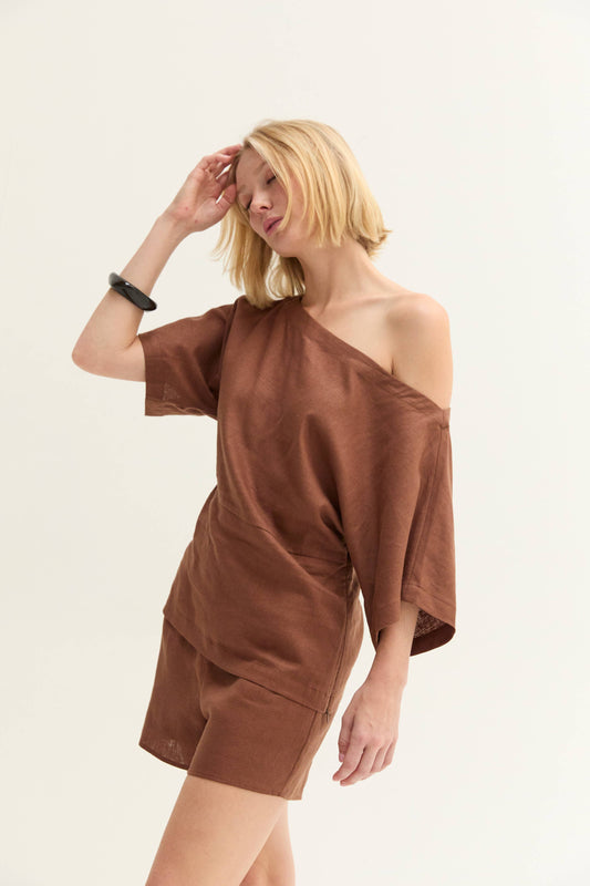 Elena Linen One Shoulder Top