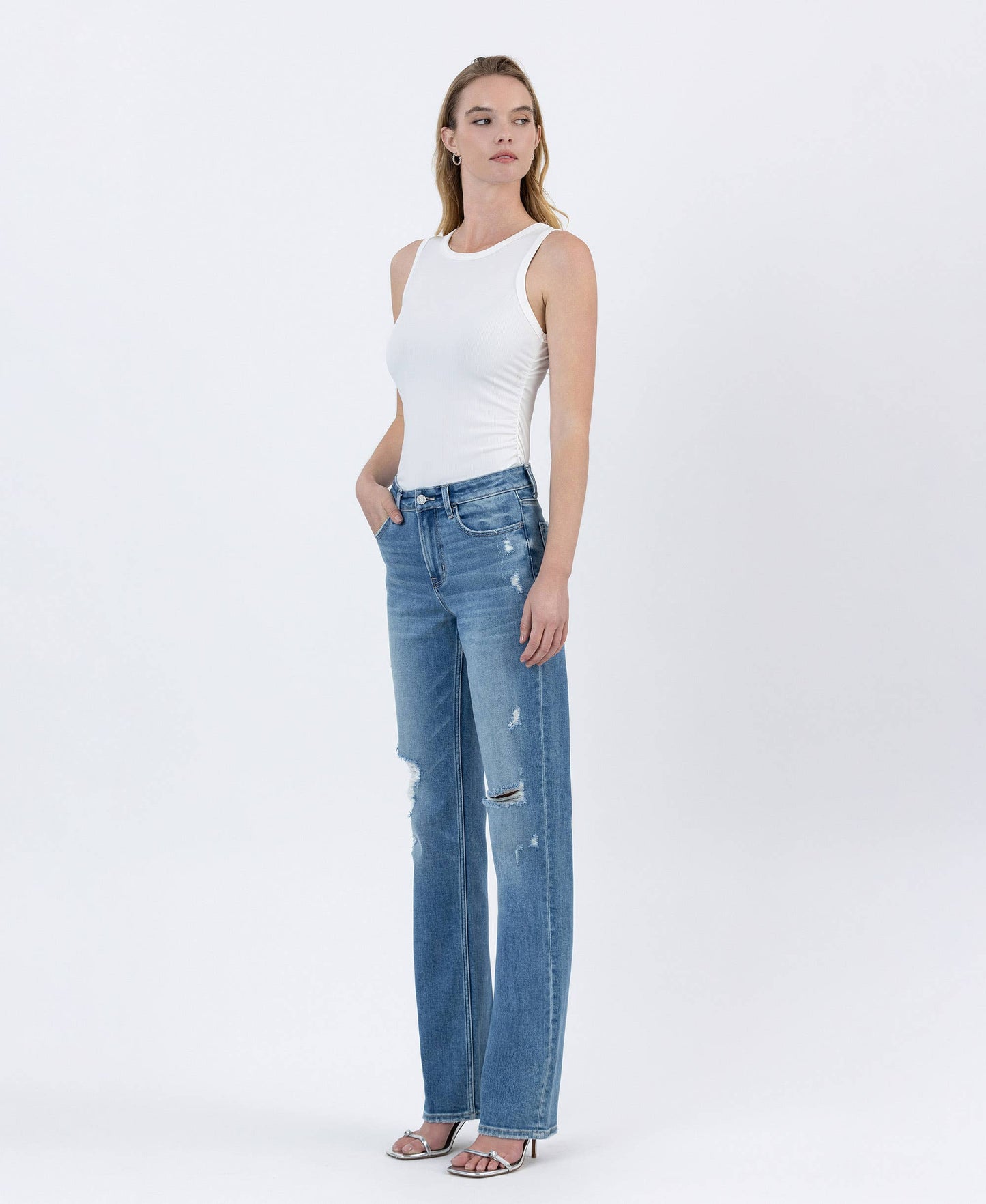 HIGH RISE FULL LENGTH STRAIGHT LEG JEANS T6868
