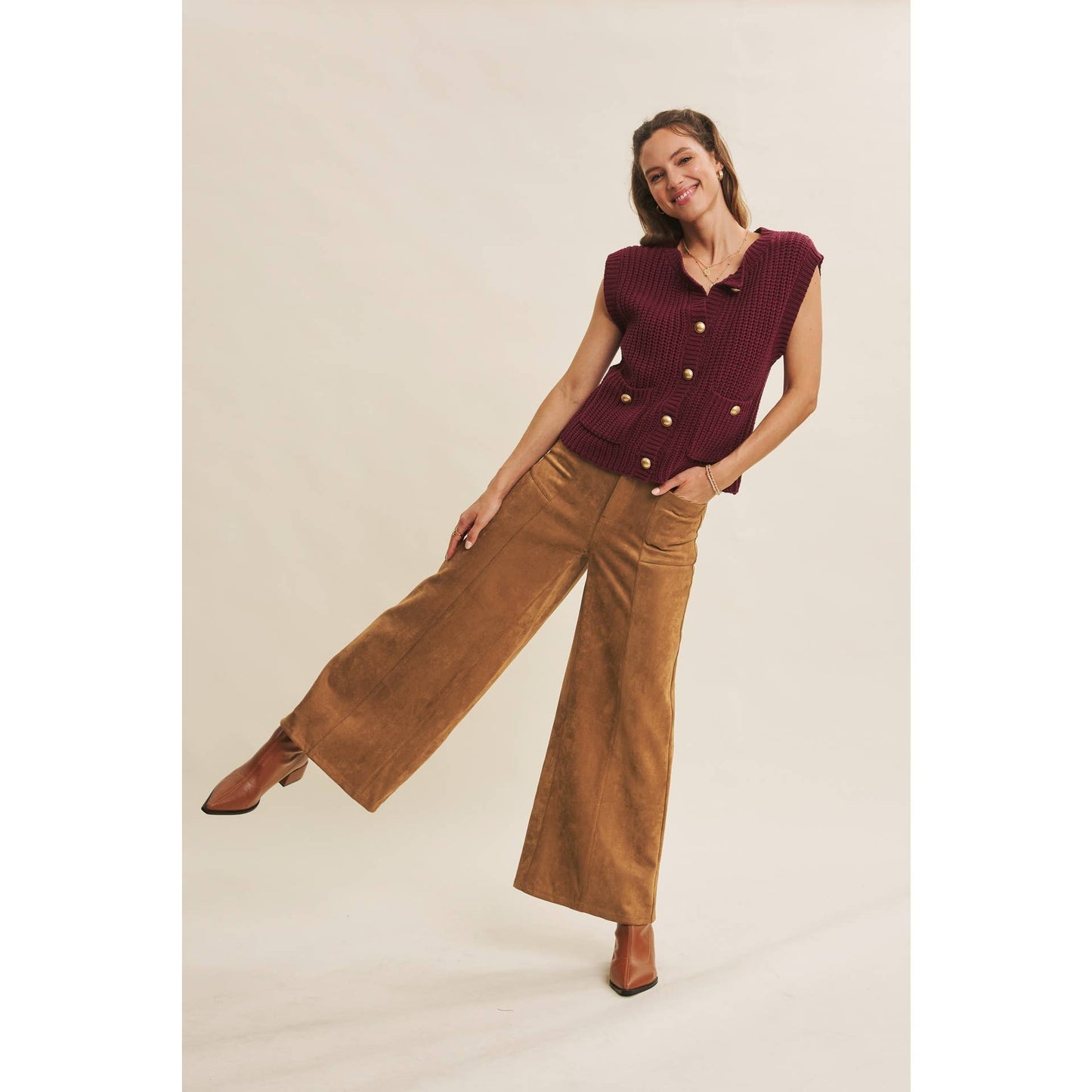 Wide Leg Suede Pants