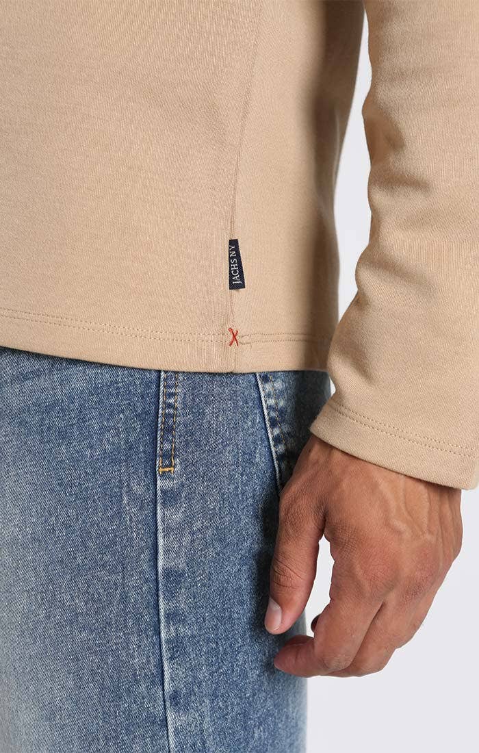 Cotton Blend Quarter Zip - Camel