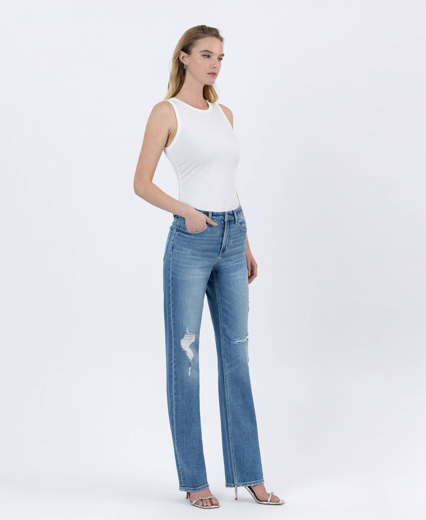 HIGH RISE FULL LENGTH STRAIGHT LEG JEANS T6868