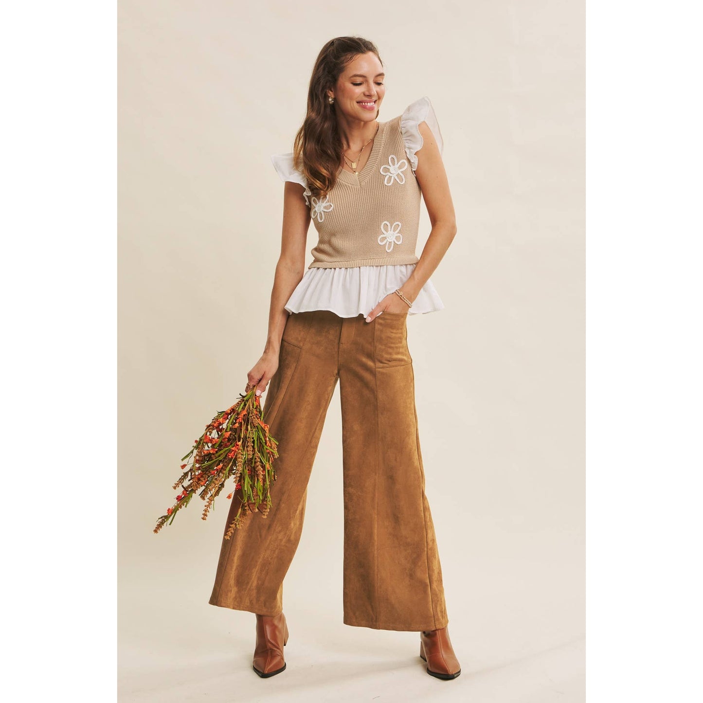 Wide Leg Suede Pants