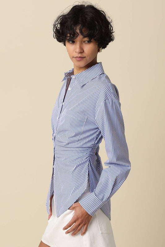 Aisha Striped Cinched Waist Shirt