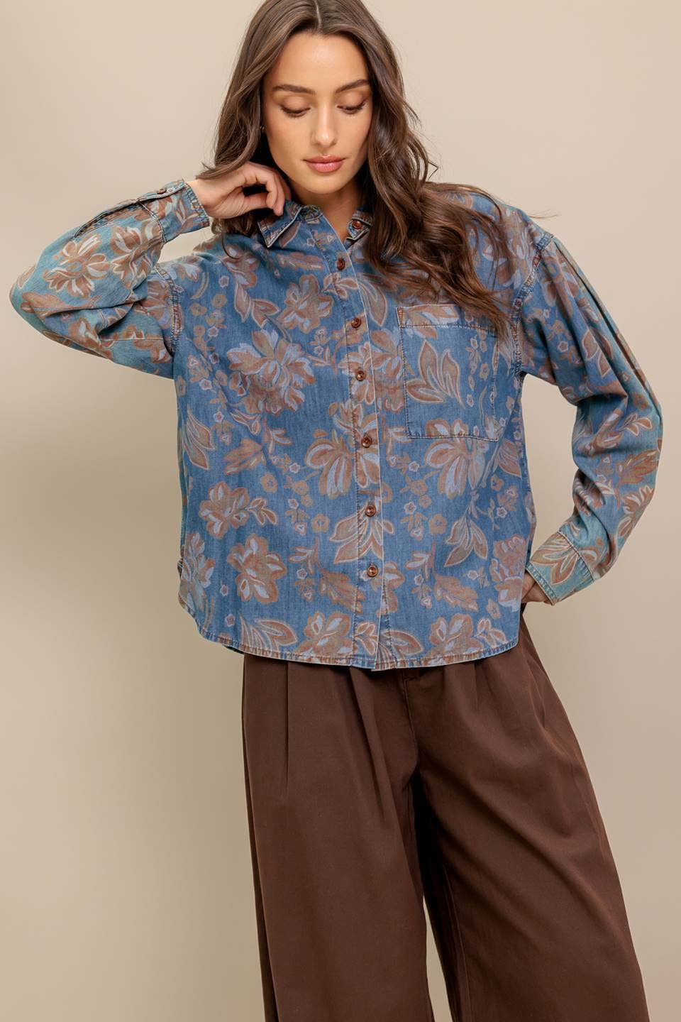 Denim Floral Top