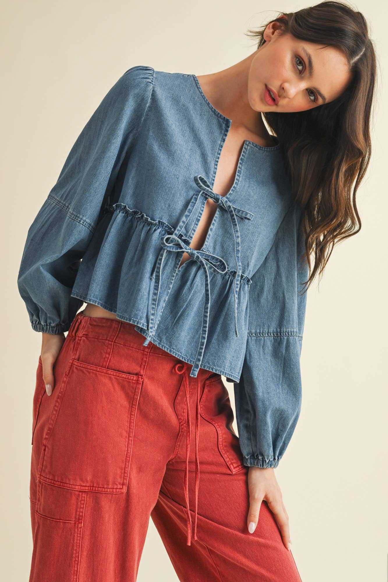 Denim Tie Top