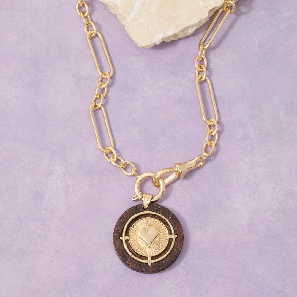 Paperclip Chain Heart Coin Necklace