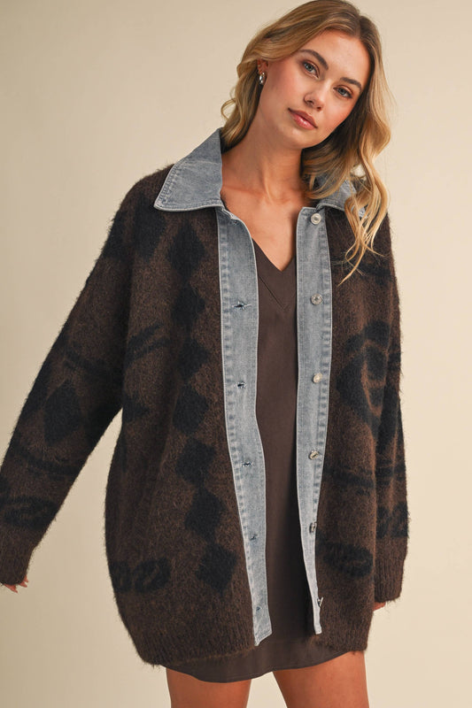 Denim Trim Cardigan