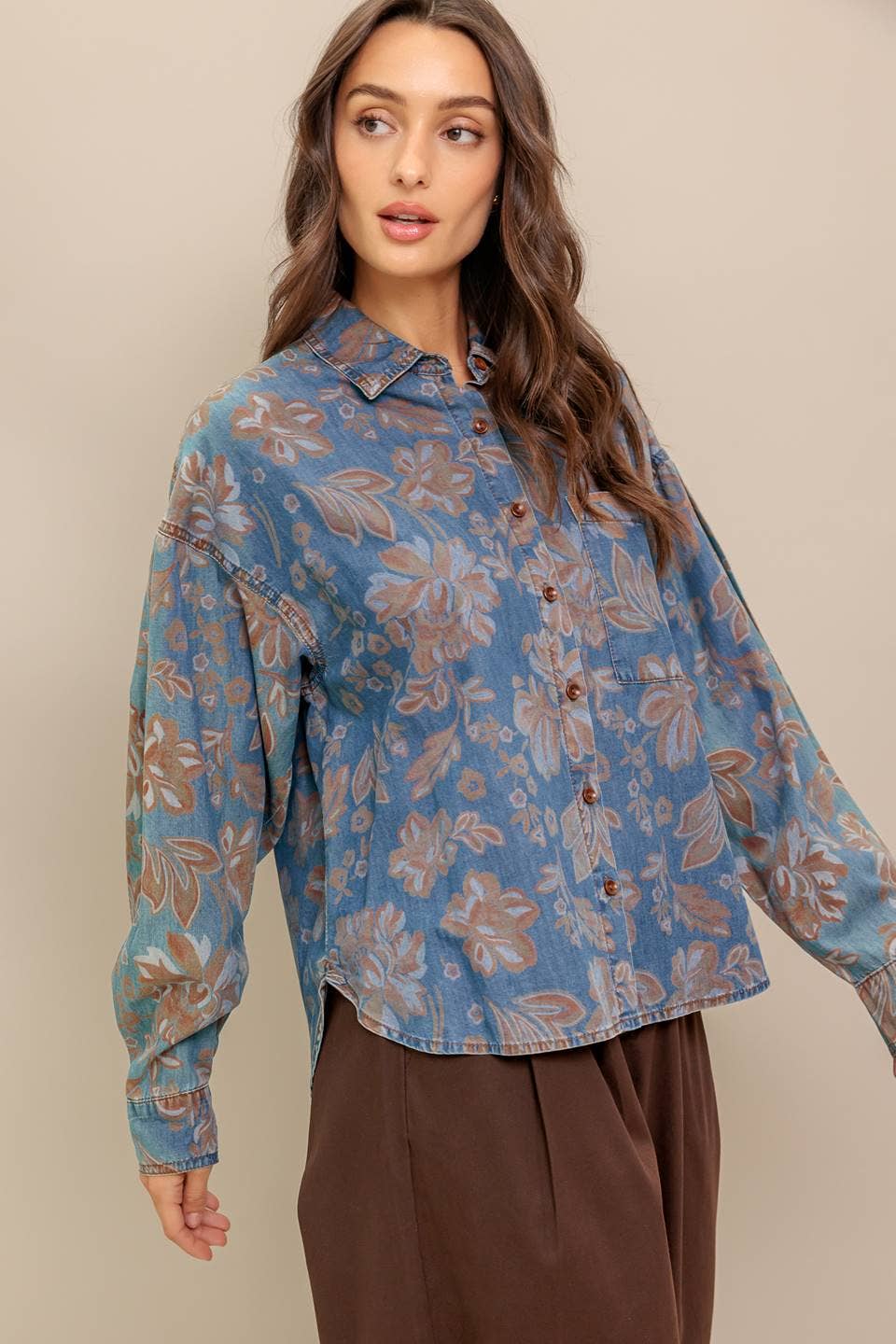 Denim Floral Top