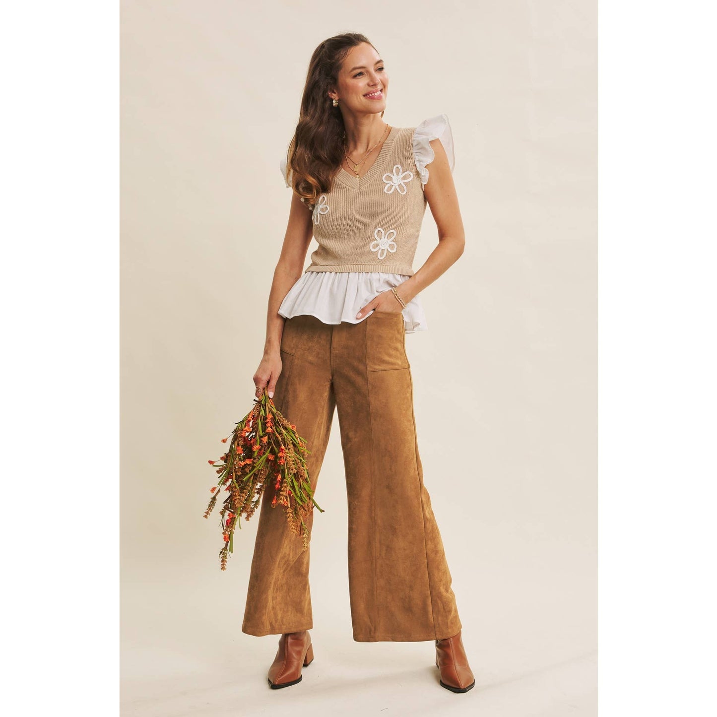 Wide Leg Suede Pants