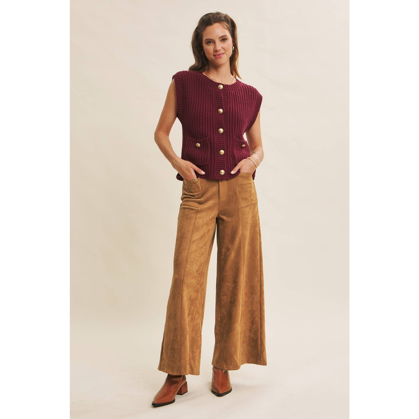 Wide Leg Suede Pants
