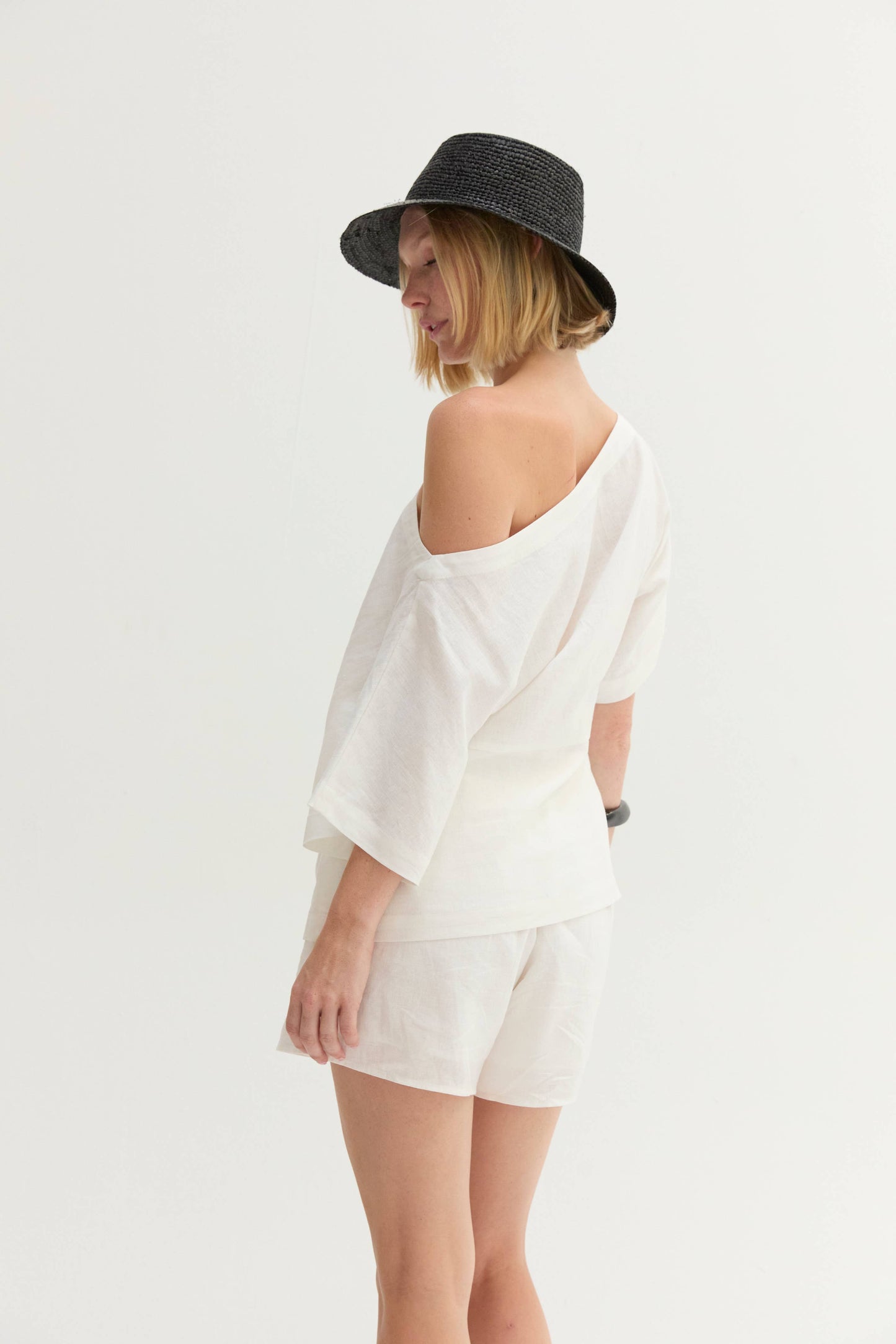 Elena Linen One Shoulder Top