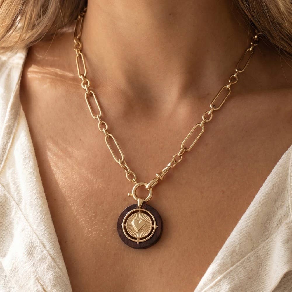 Paperclip Chain Heart Coin Necklace