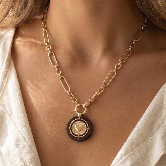 Paperclip Chain Heart Coin Necklace