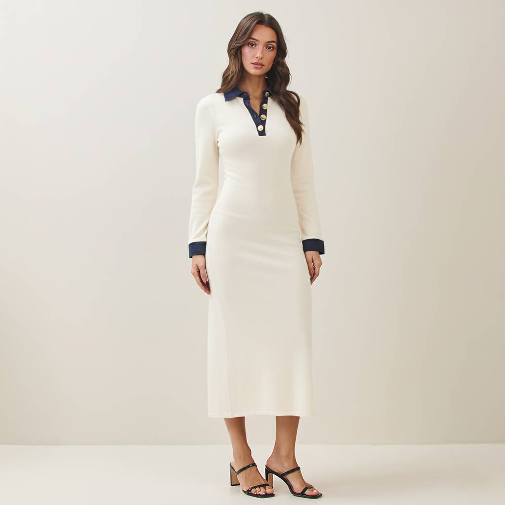 Knit Dress Denim Trim