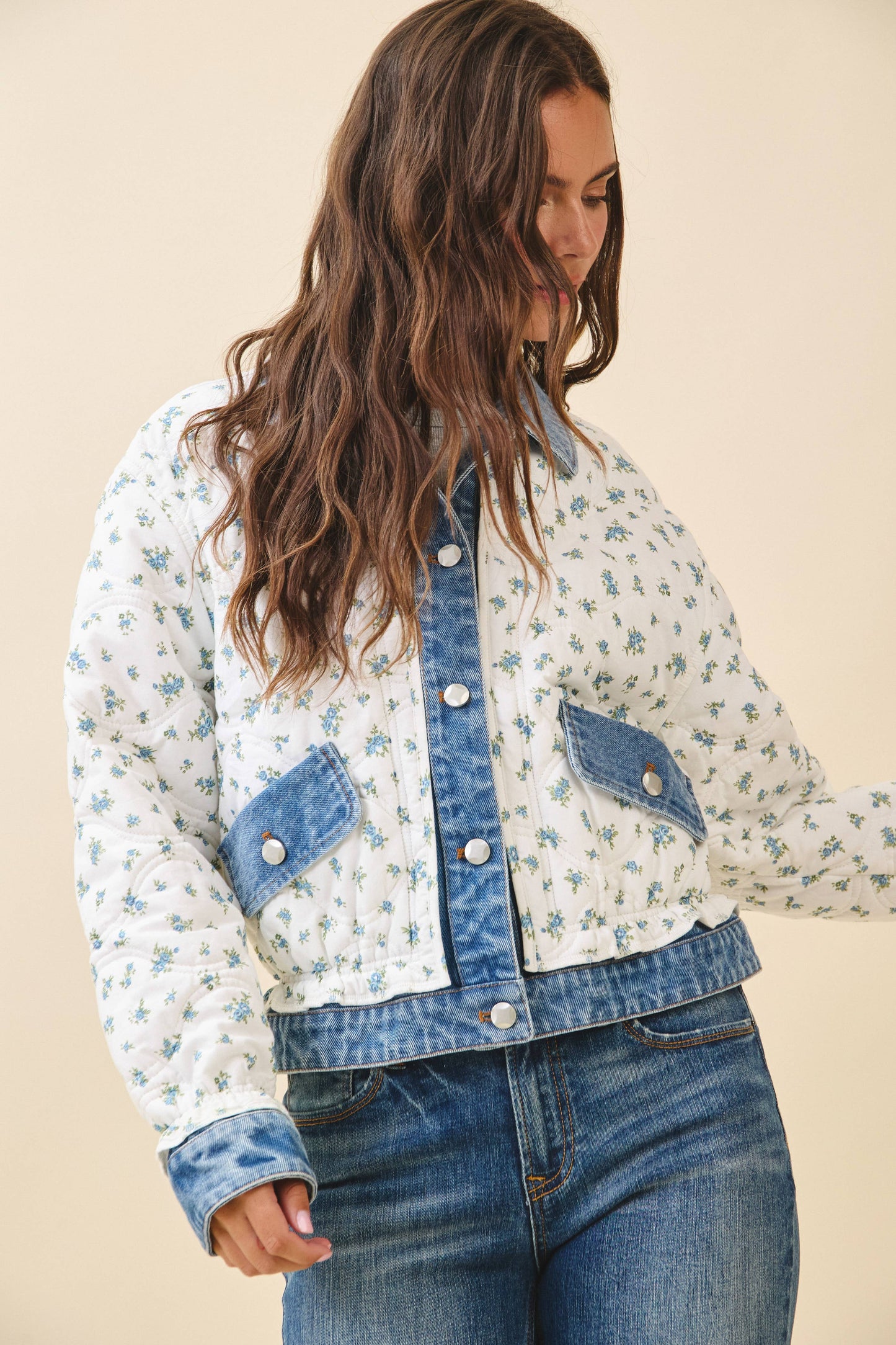 Floral Denim Trim Jacket