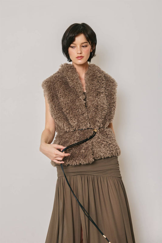Faux Fur Belted Vest