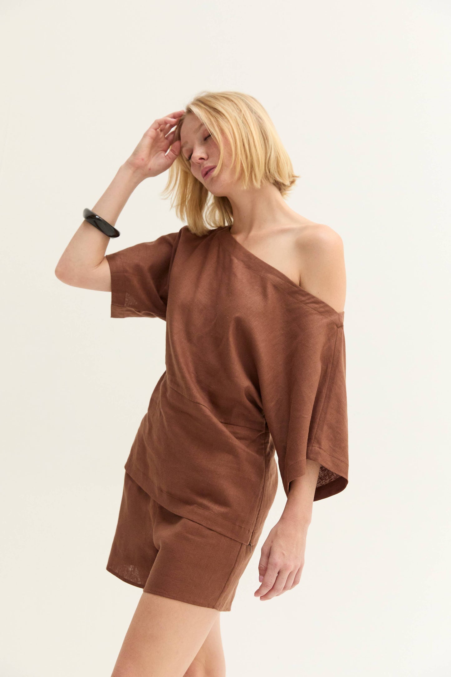 Elena Linen One Shoulder Top