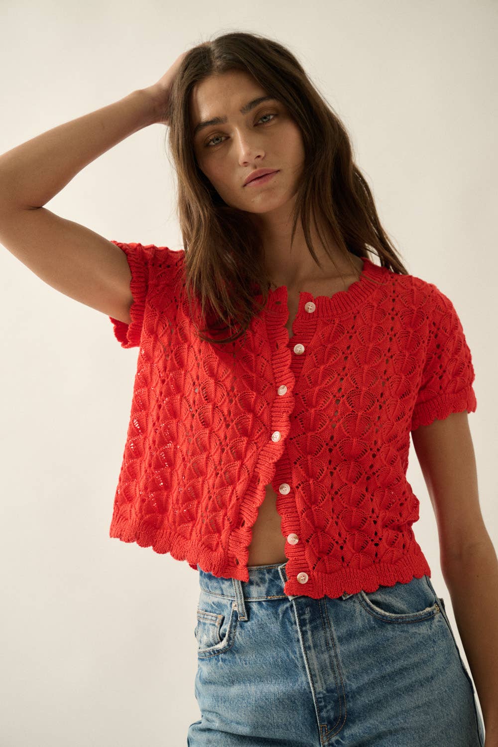 Pointelle Cardigan Top