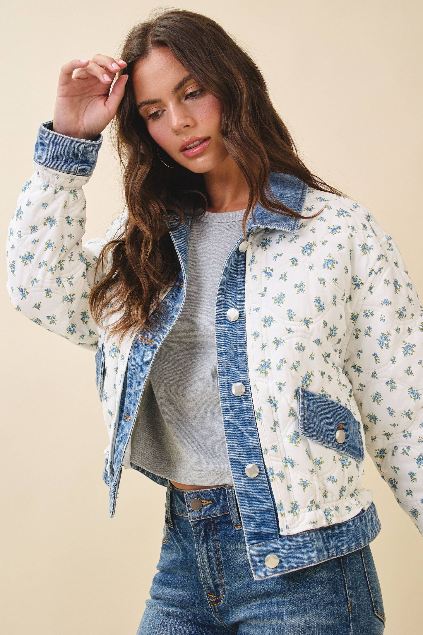 Floral Denim Trim Jacket