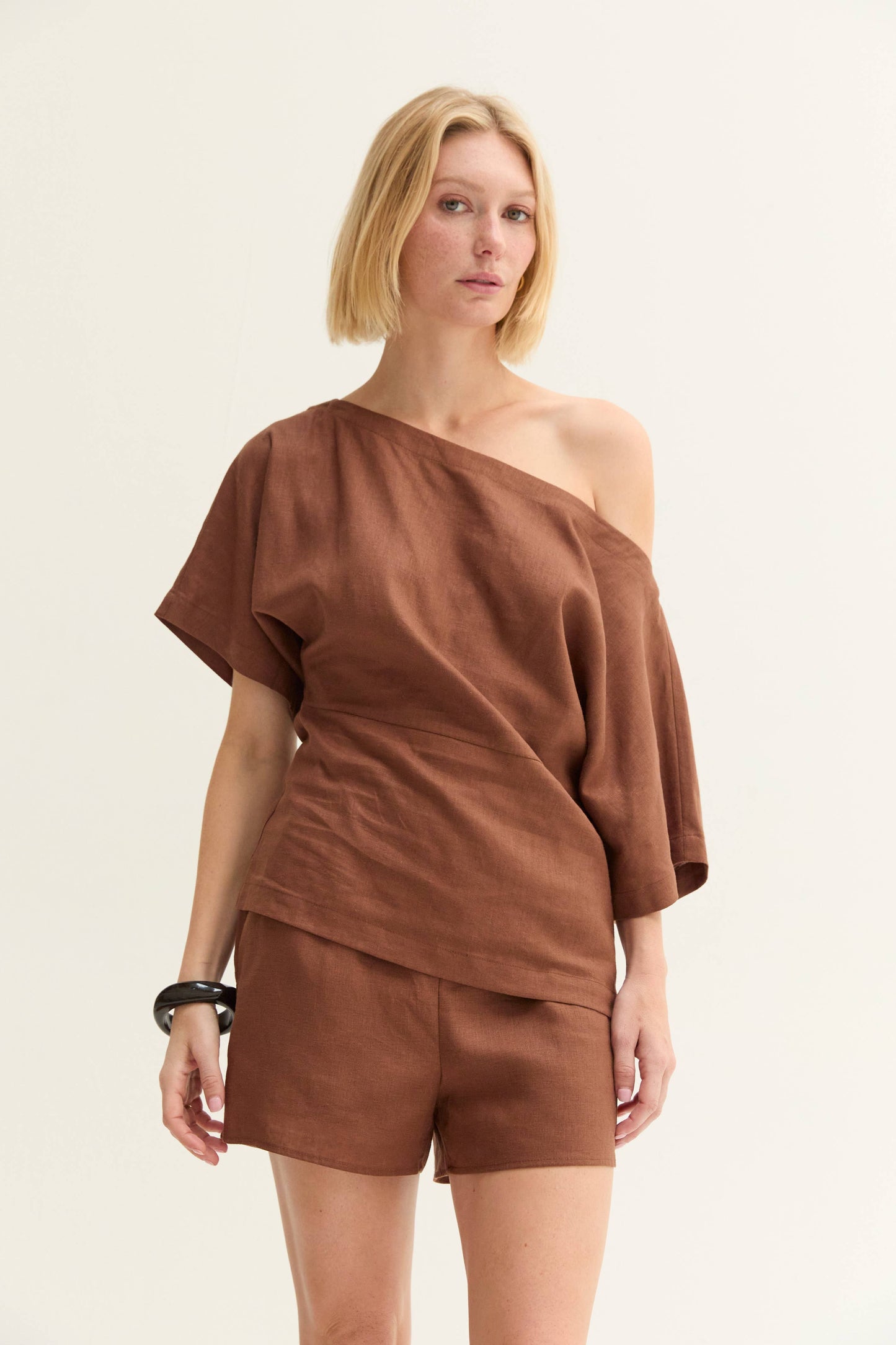 Elena Linen One Shoulder Top