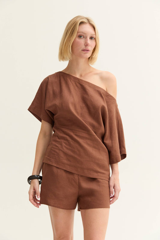 Elena Linen One Shoulder Top
