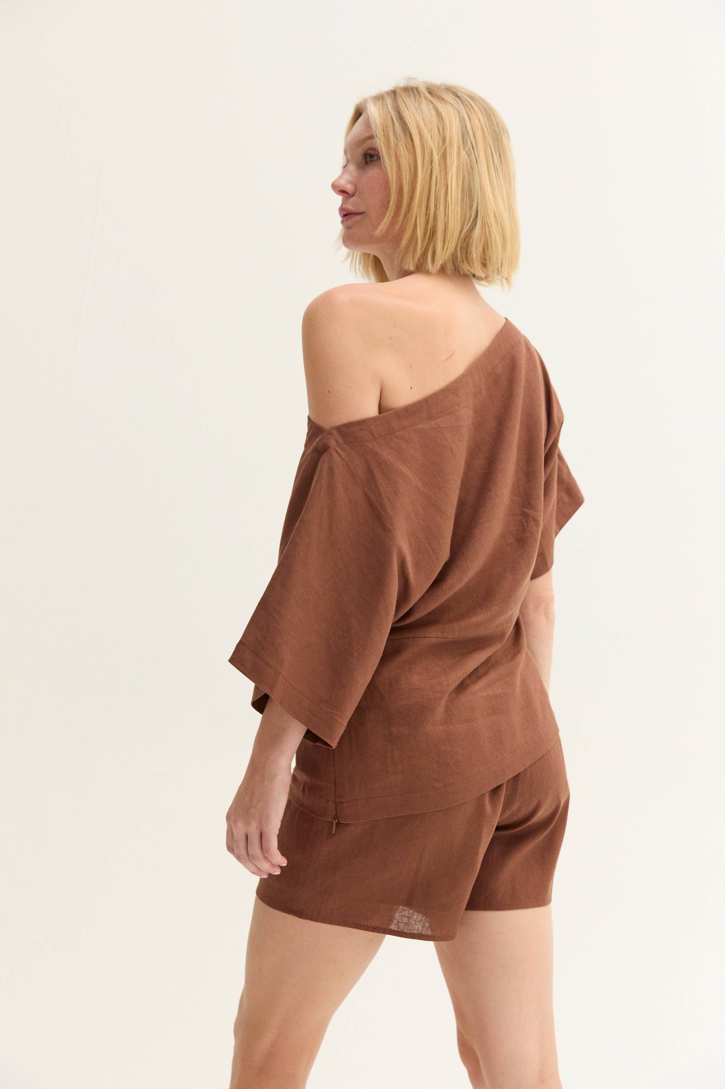 Elena Linen One Shoulder Top