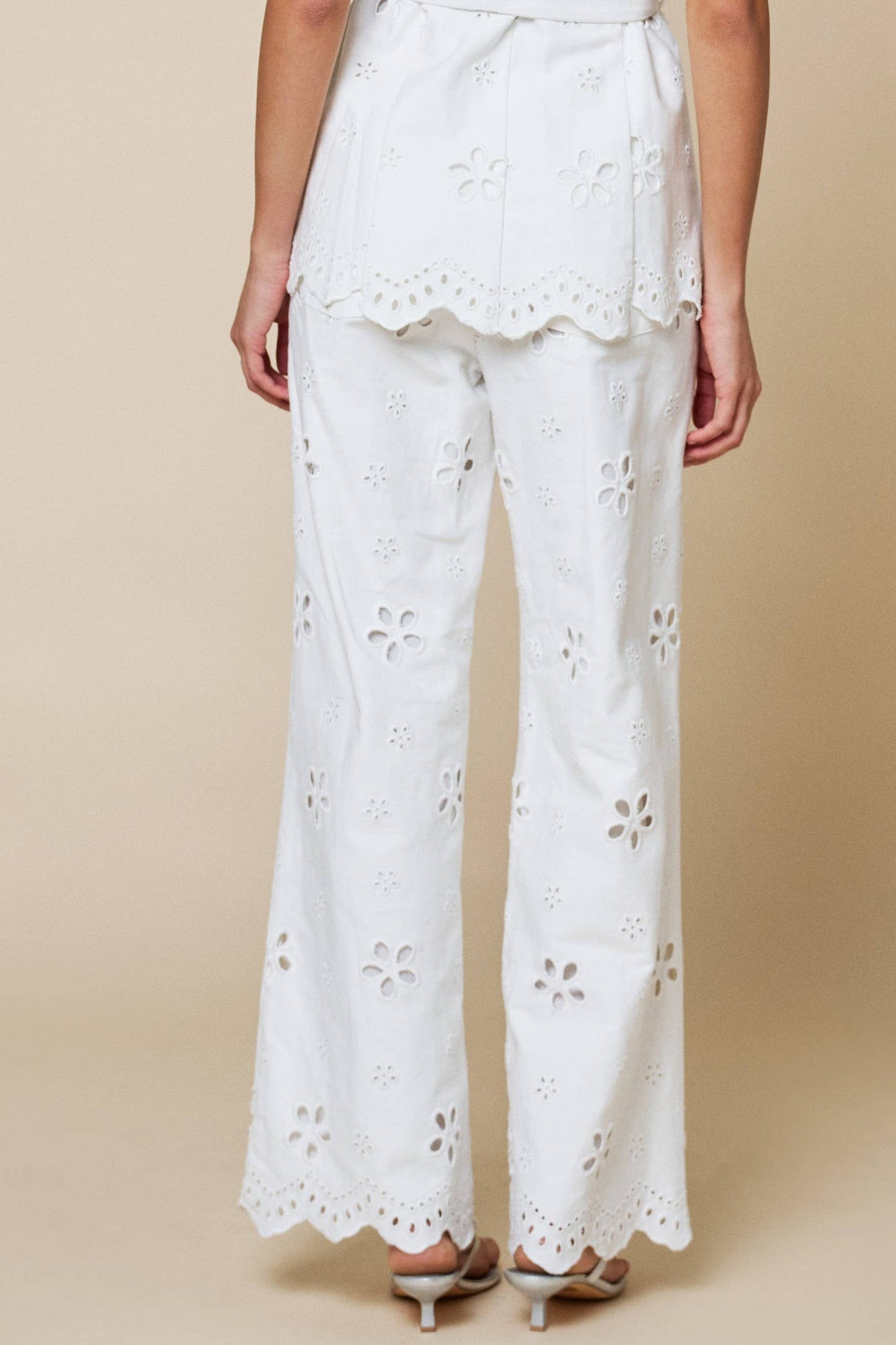 Embroidery Scalloped Hem Pants