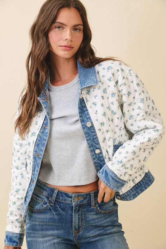 Floral Denim Trim Jacket