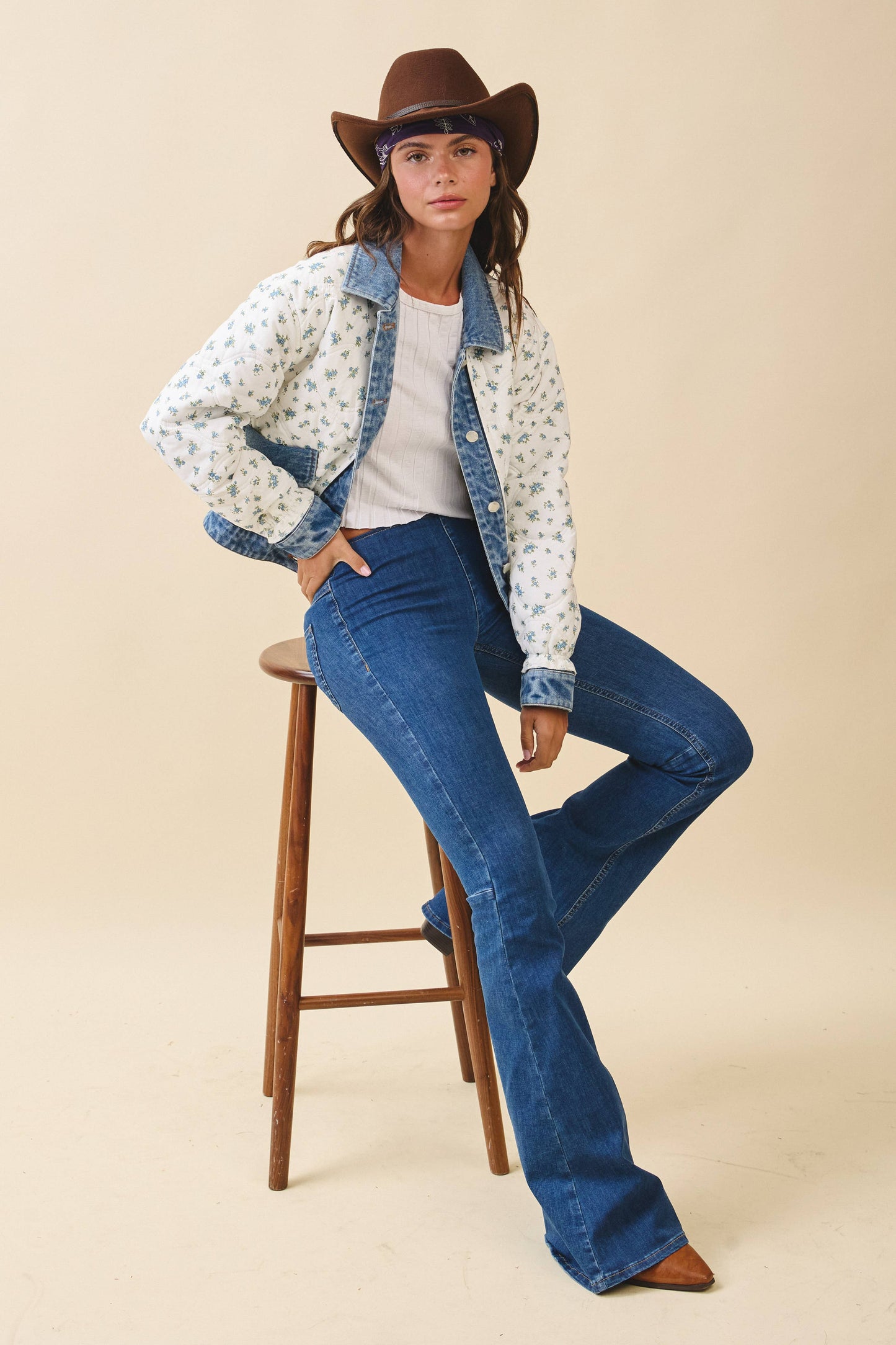 Floral Denim Trim Jacket