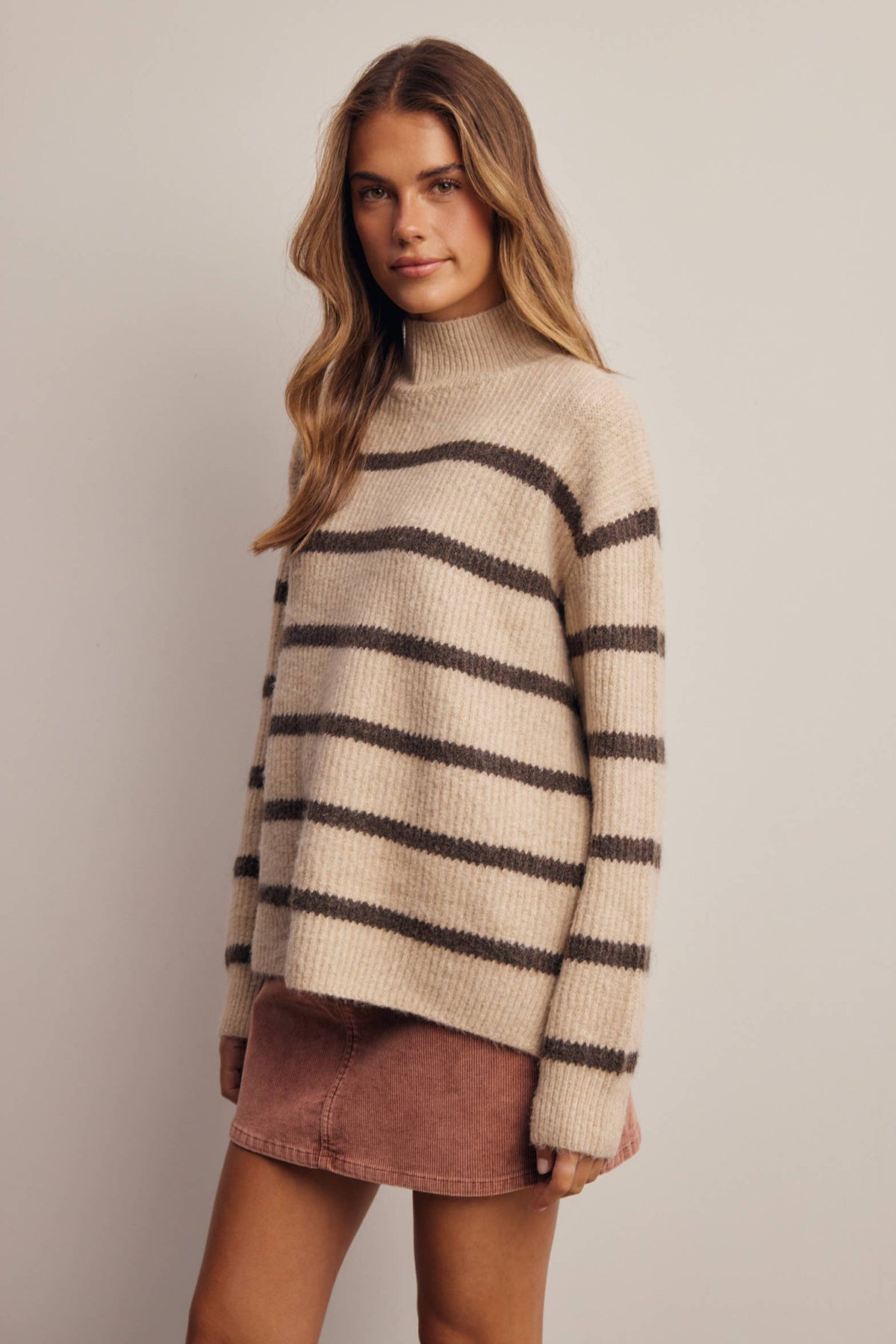Striped Mock Neck Knit Sweater
