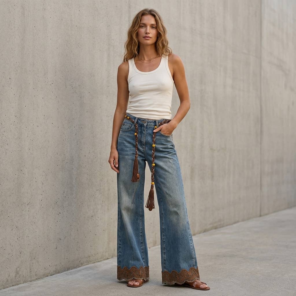 Vintage Washed Embroidered Flare Jean