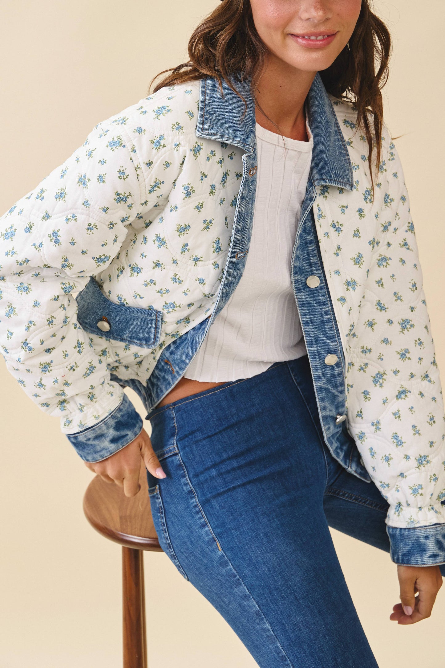 Floral Denim Trim Jacket