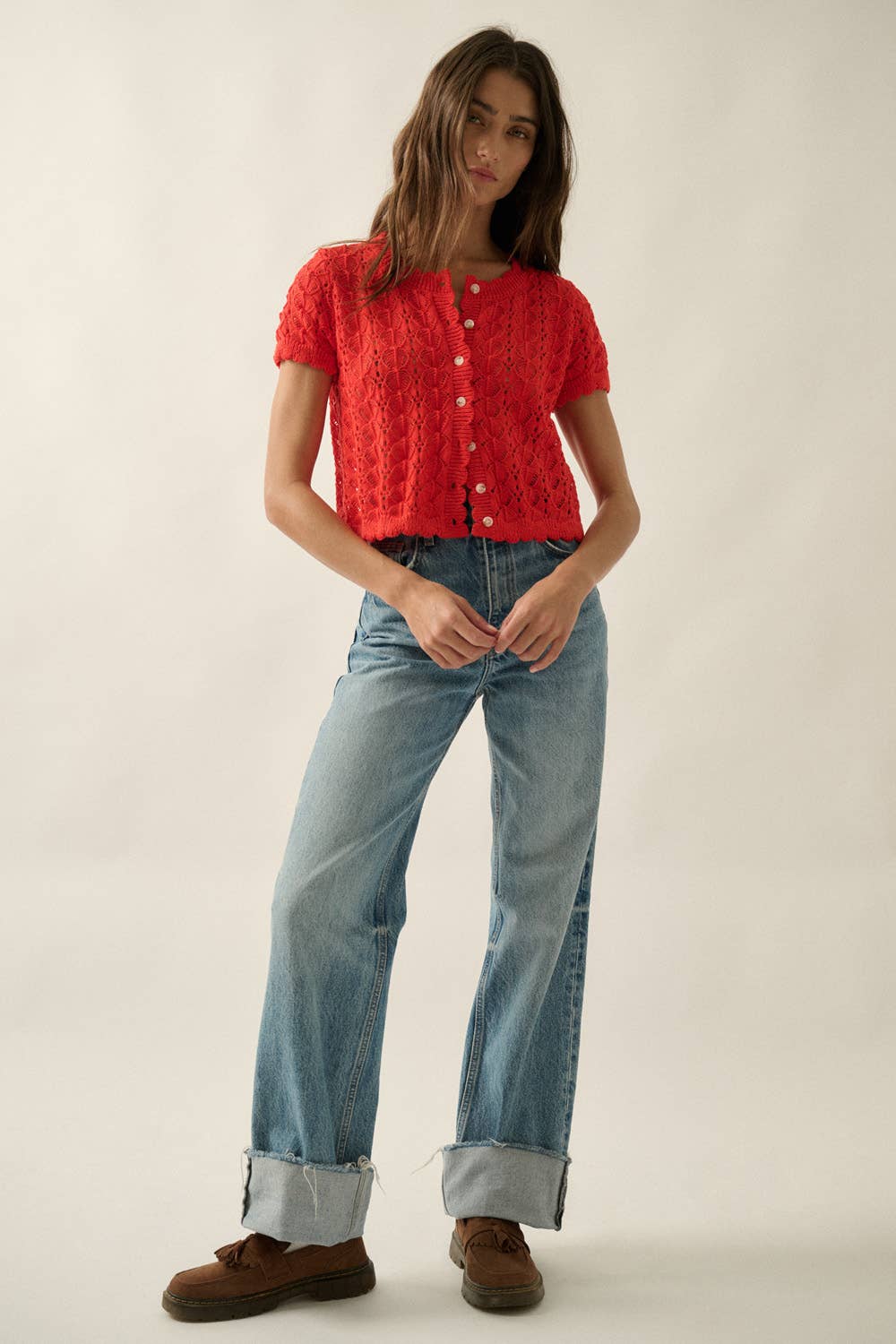 Pointelle Cardigan Top