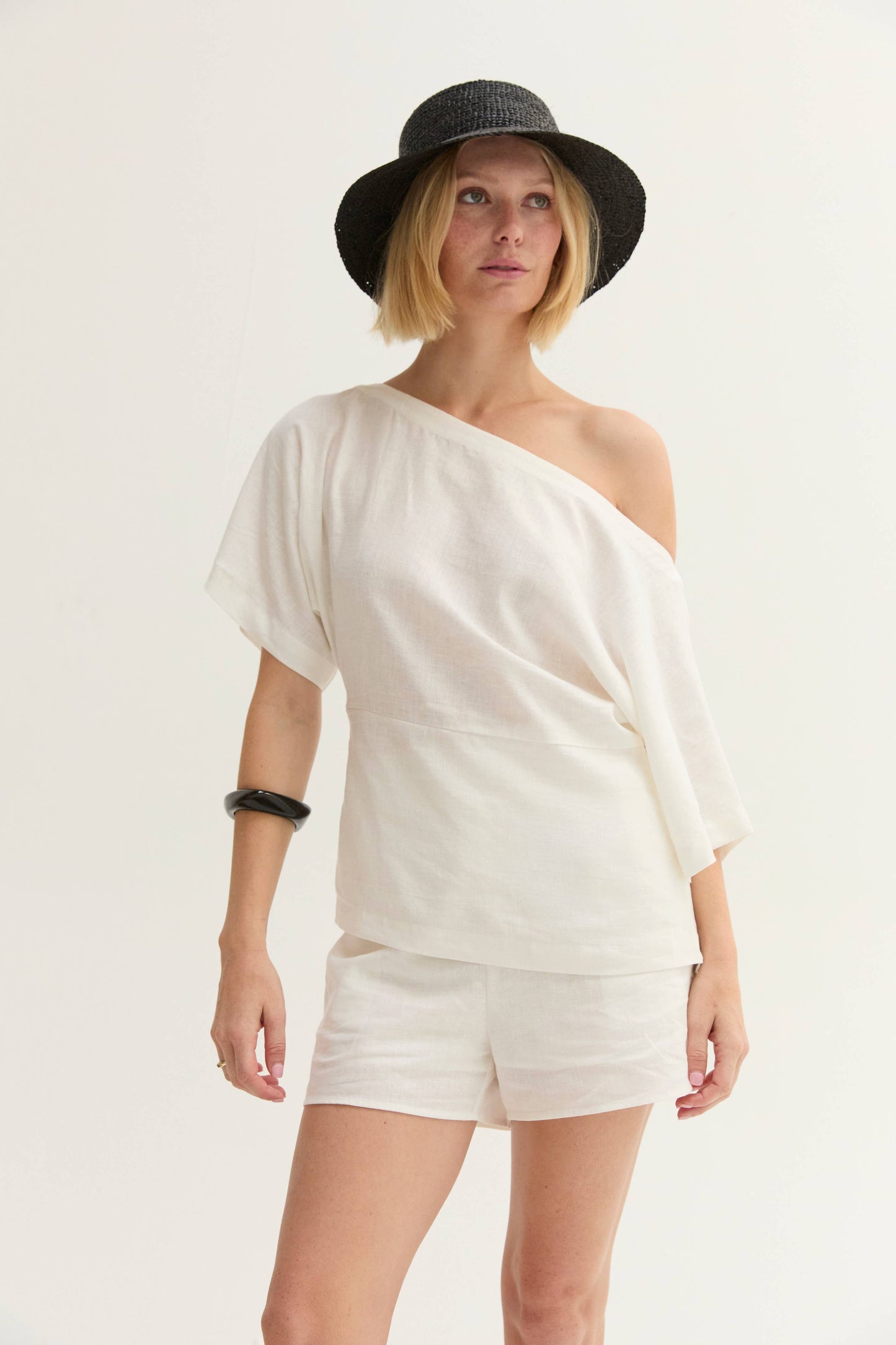 Elena Linen One Shoulder Top