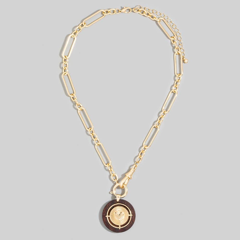 Paperclip Chain Heart Coin Necklace