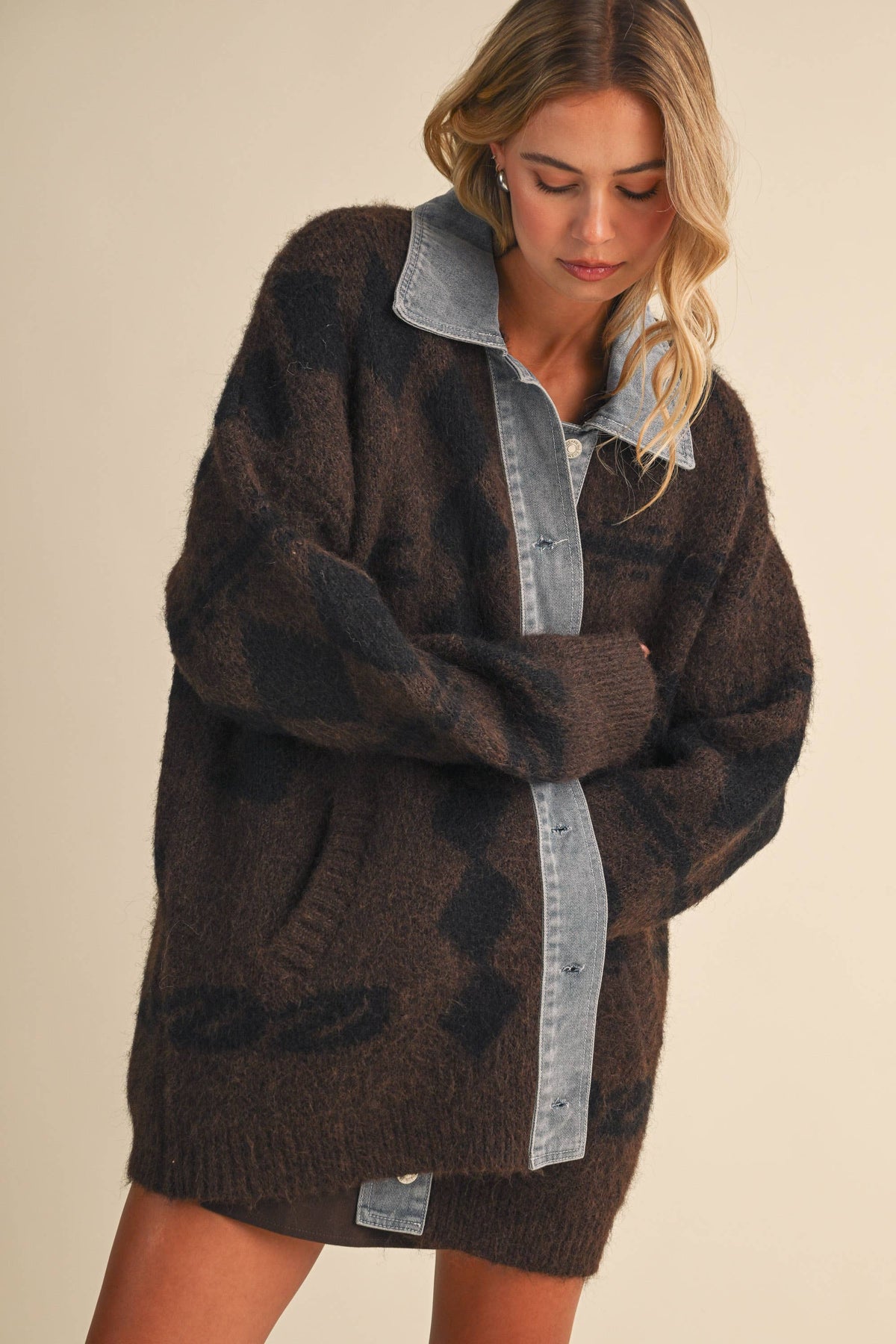 Denim Trim Cardigan