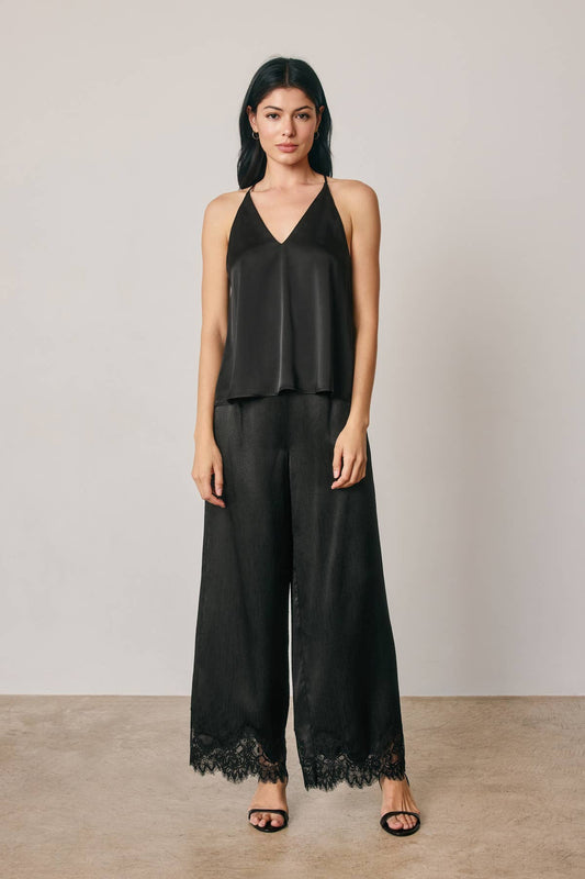 Satin Wide Leg Lace Hem Pants