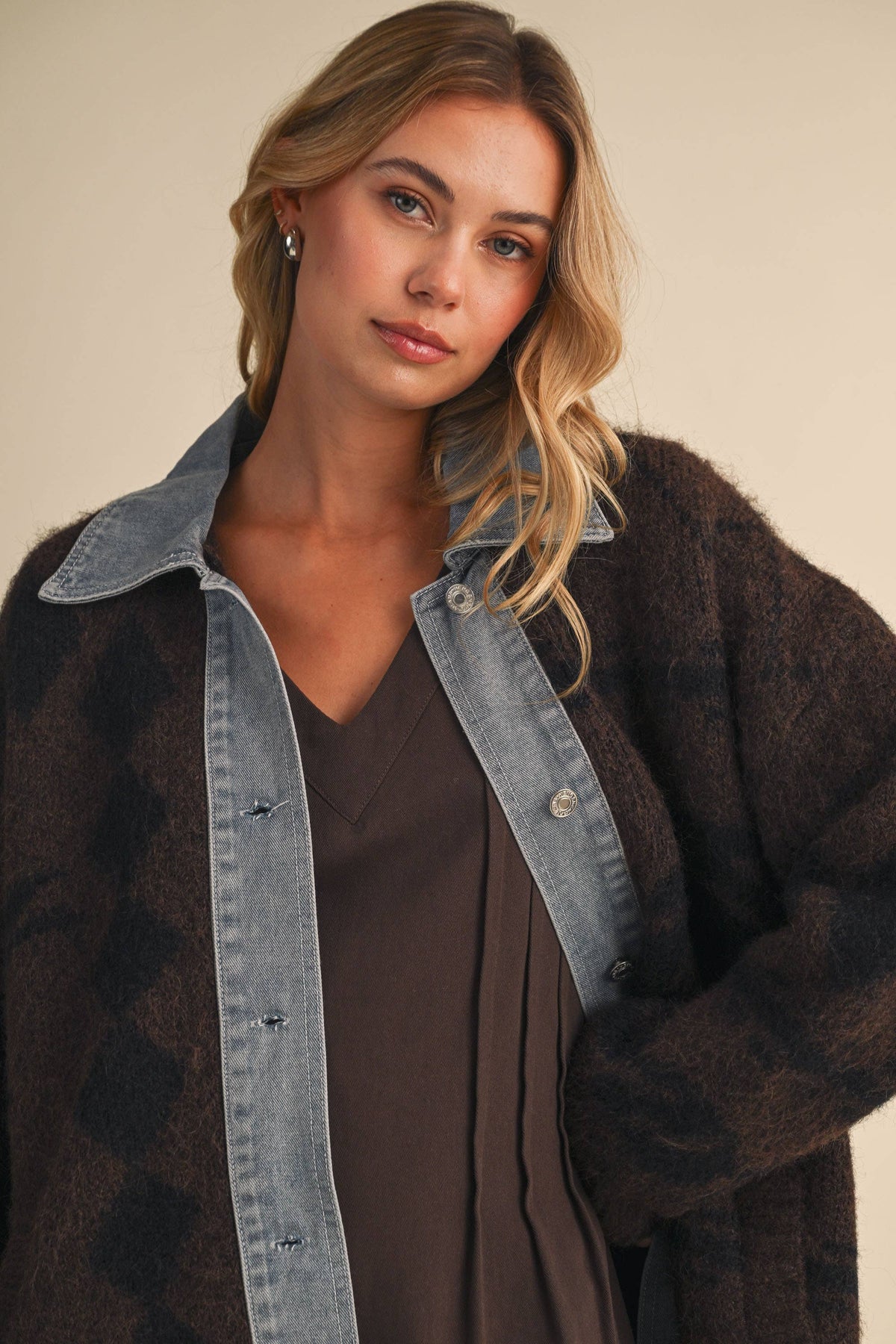 Denim Trim Cardigan