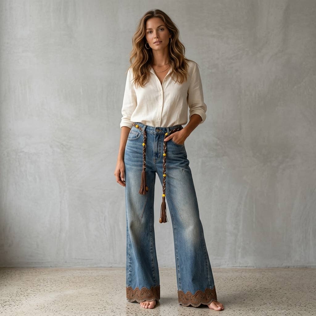 Vintage Washed Embroidered Flare Jean