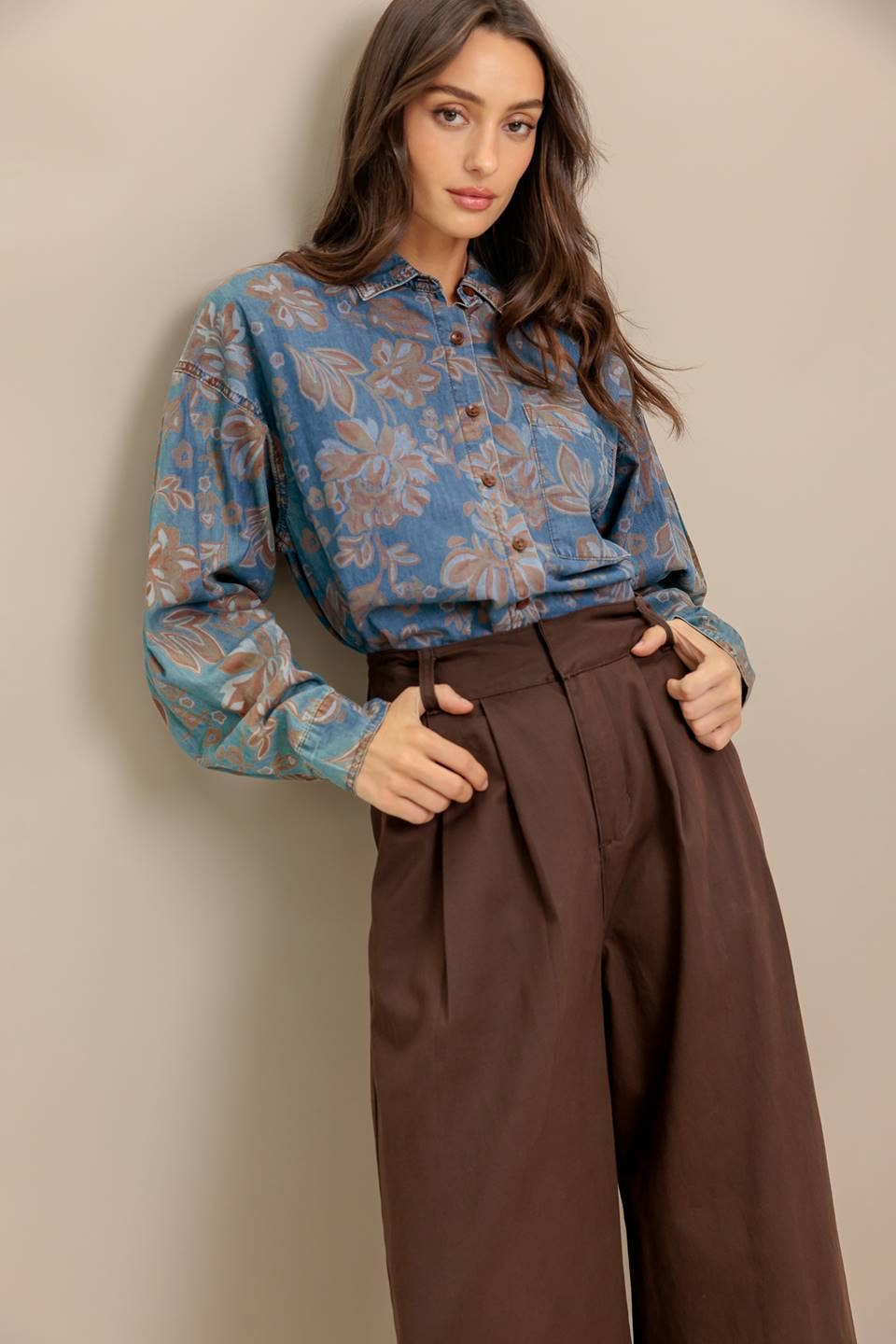 Denim Floral Top