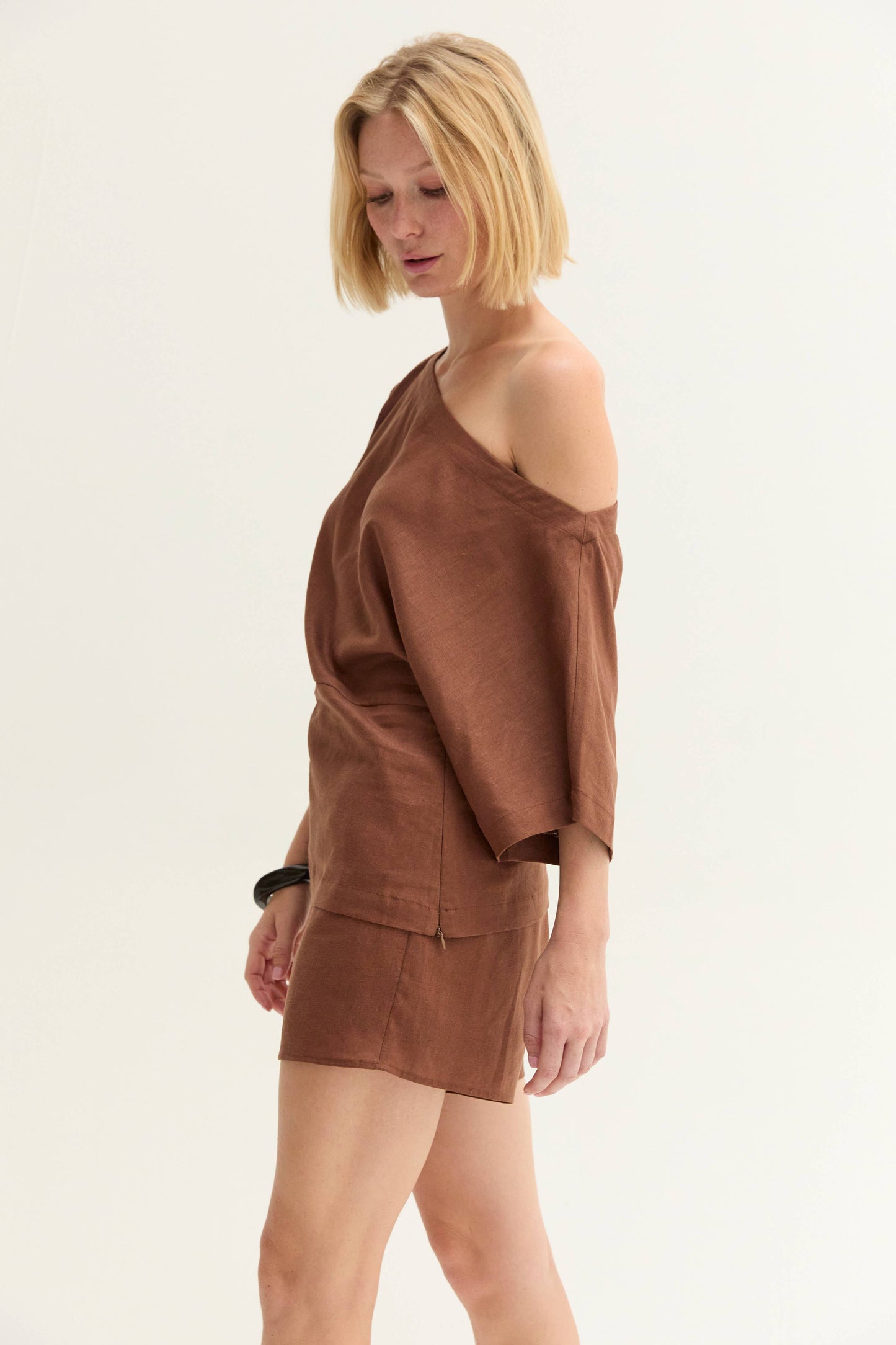 Elena Linen One Shoulder Top