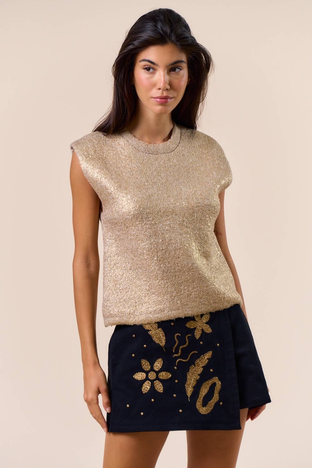 Metallic Knit Sleeveless Sweater