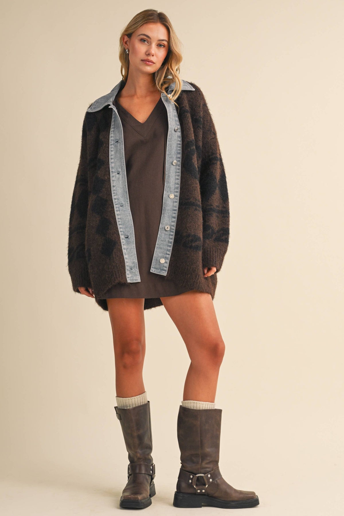 Denim Trim Cardigan