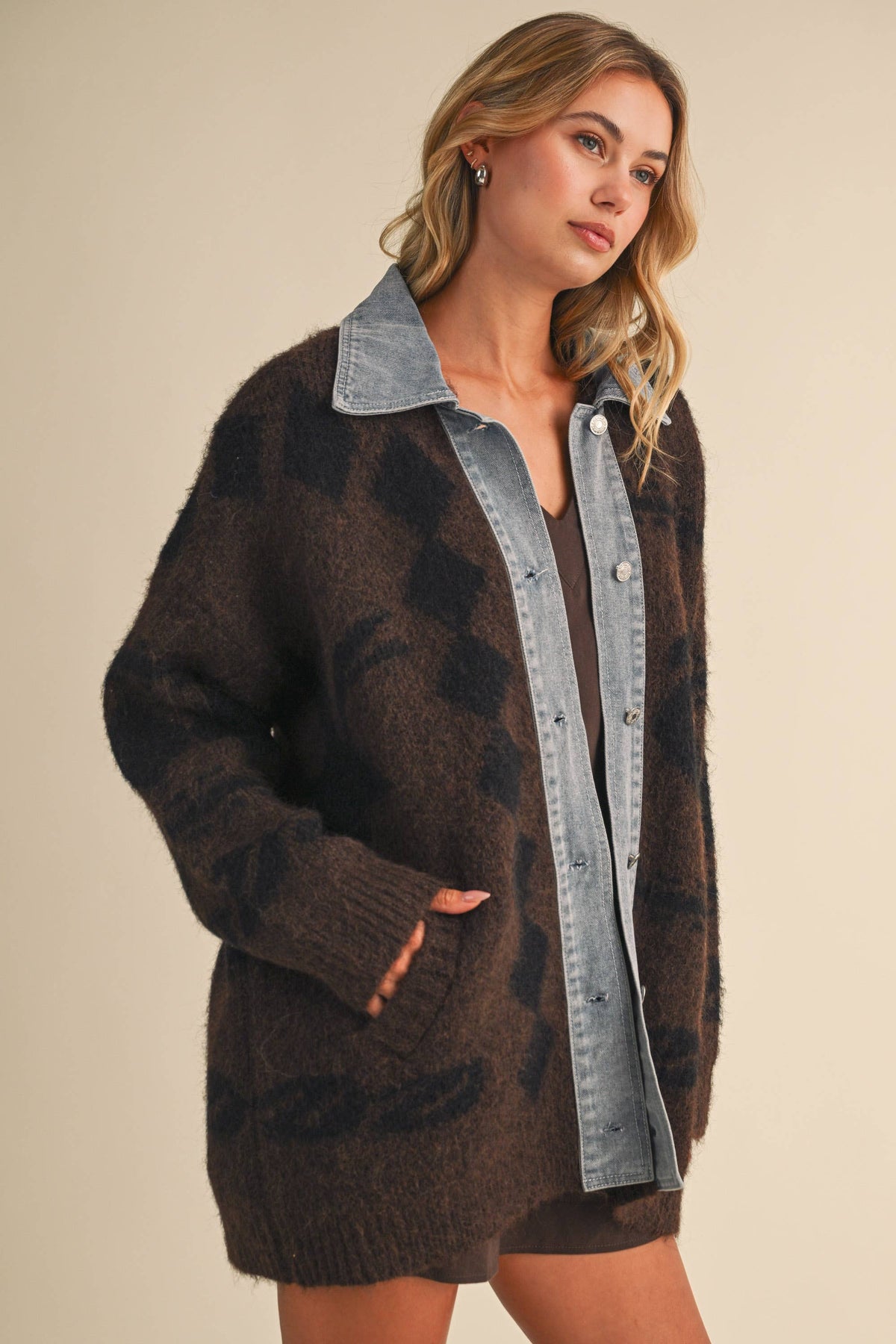 Denim Trim Cardigan