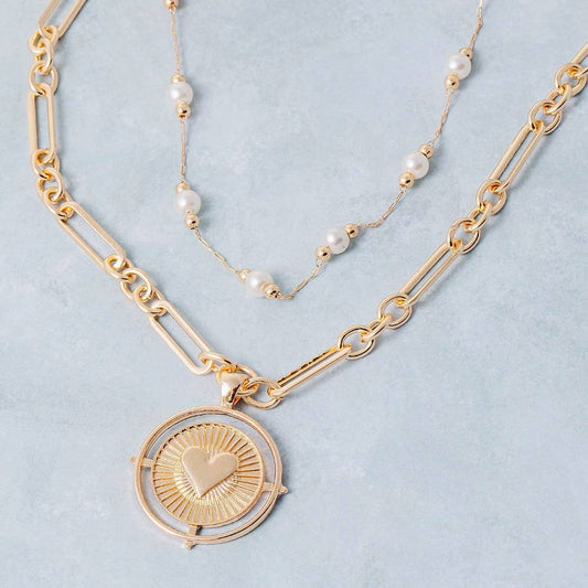 Chain Heart Coin Pendant Necklace
