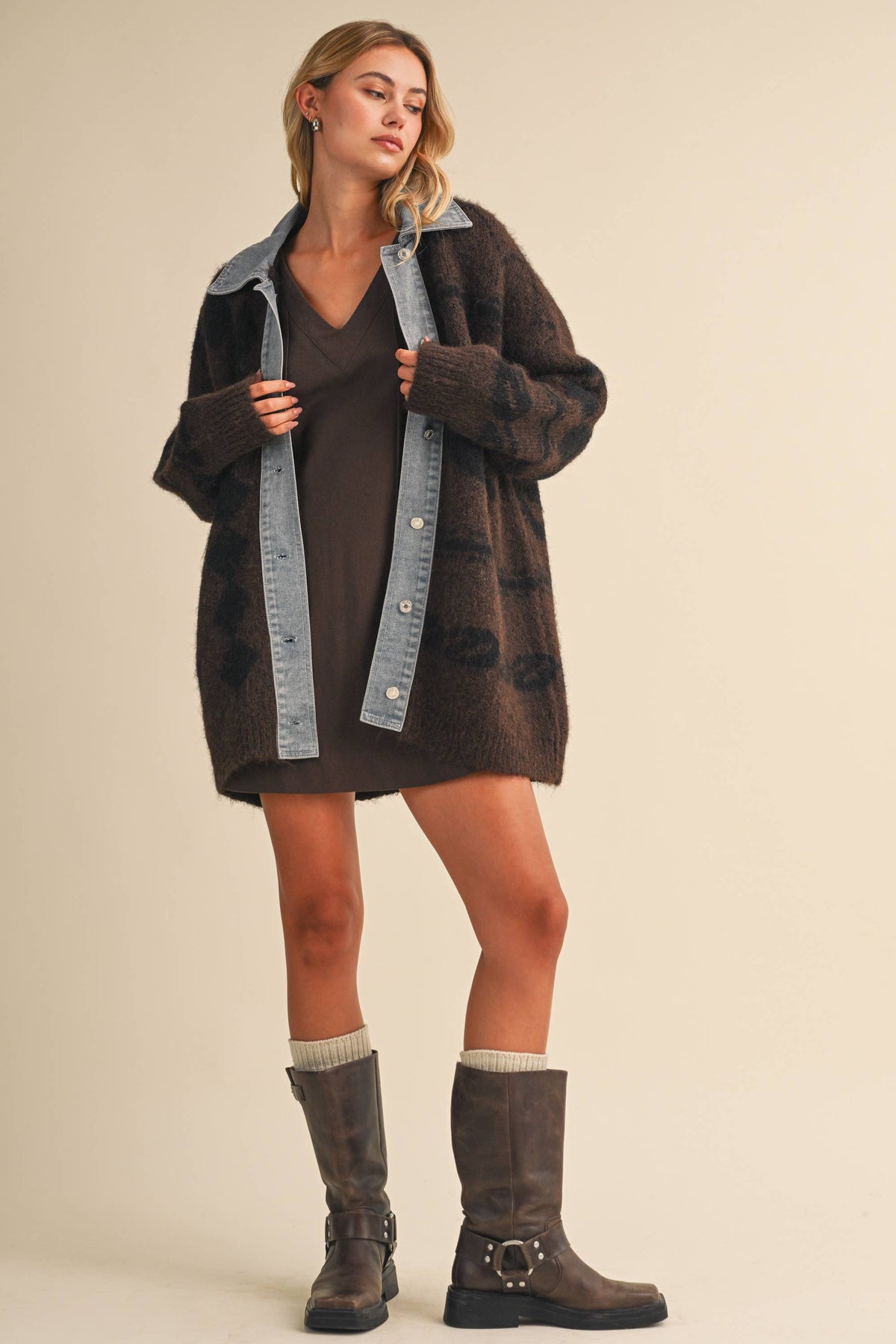 Denim Trim Cardigan