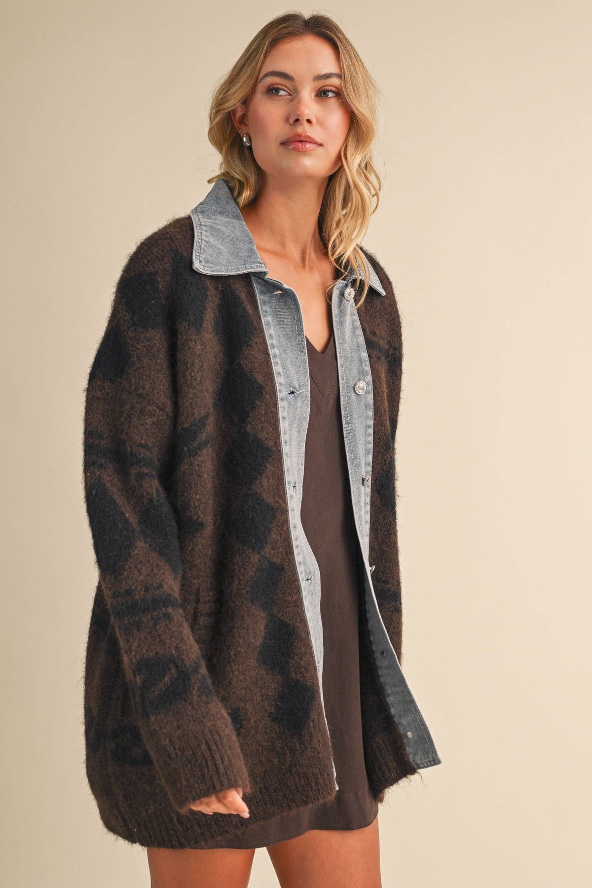 Denim Trim Cardigan